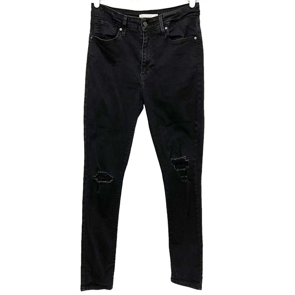 LEVIS 721 High Rise Skinny Jeans Stretch Distressed Black Womens Size 30 x 29